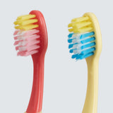 Close-up of the bristles on the Colgate Hum Kids smart manual replacement toothbrushes two pack.