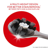 Optic White Pro Series Charcoal Manual Toothbrush for Adults. In text: A multi-height design for better stain removal* between teeth and along gum line. *Vs. a regular flat trim toothbrush.