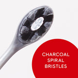 Optic White Pro Series Charcoal Manual Toothbrush for Adults. In text: Charcoal spiral bristles.