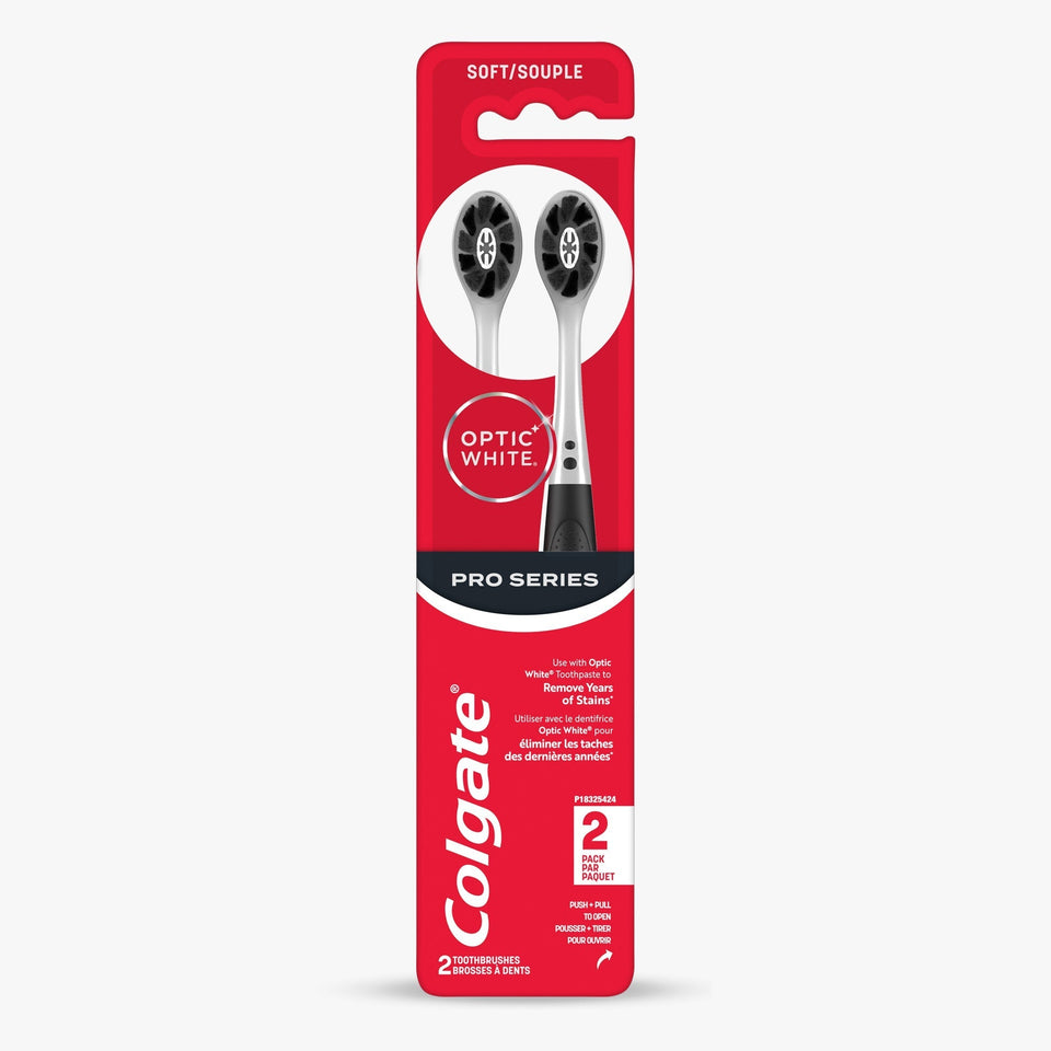 Optic White Pro Series Charcoal Manual Toothbrush for Adults, 2 Pack.