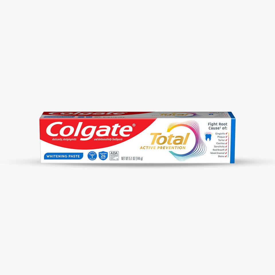 Colgate Total Active Prevention Mint Whitening Toothpaste. 