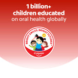 In text: 1 billion+ children educated on oral health globally. Bright smiles, bright futures.