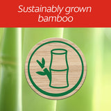 In text: Sustainably grown bamboo. Bamboo icon on a green background.