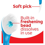 Colgate Max Fresh Wisp Disposable Mini Travel Toothbrush. In text: Soft pick. Built-in freshening bead dissolves in use.
