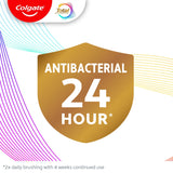 In text: Antibacterial 24 hour*. *2x daily brushing with 4 weeks continued use.